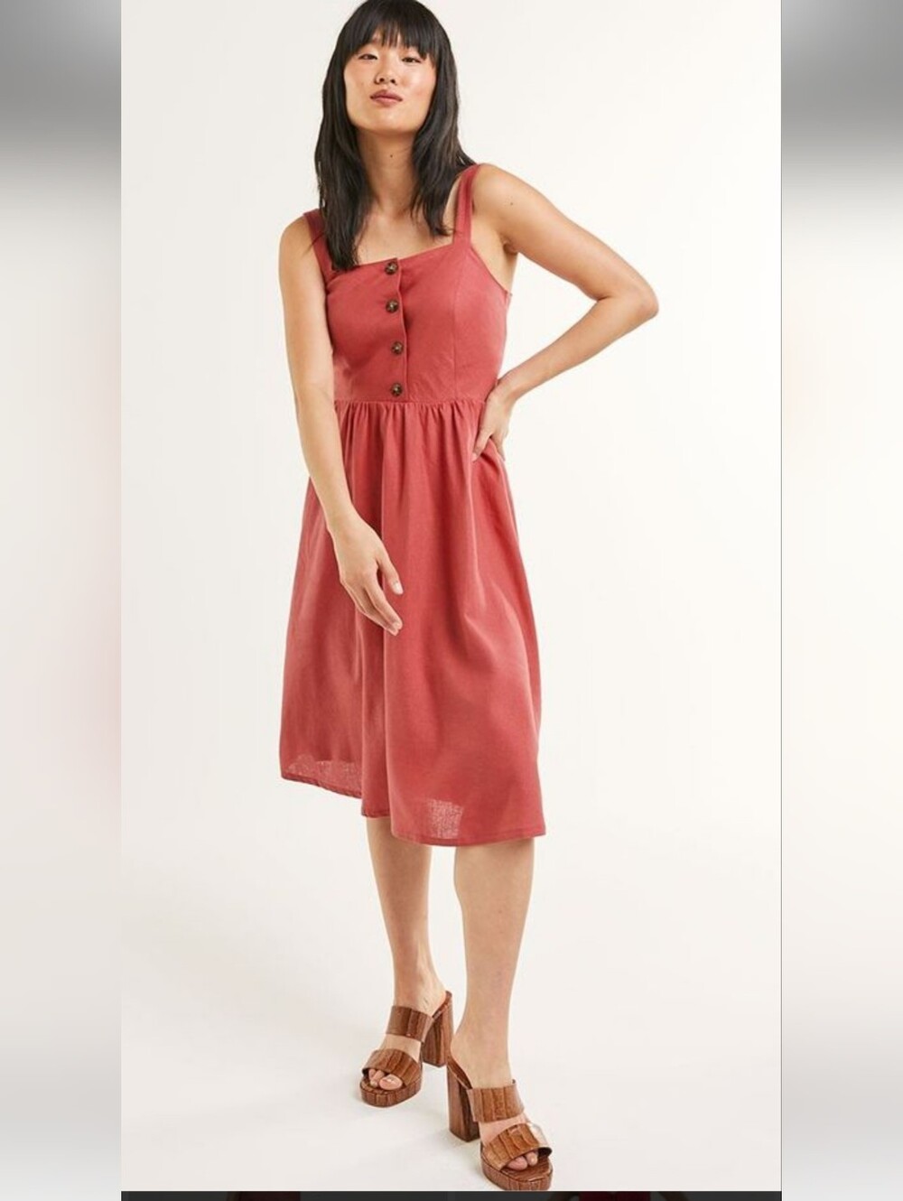 Sleeveless Button-Front Midi Dress in Dusty Rose